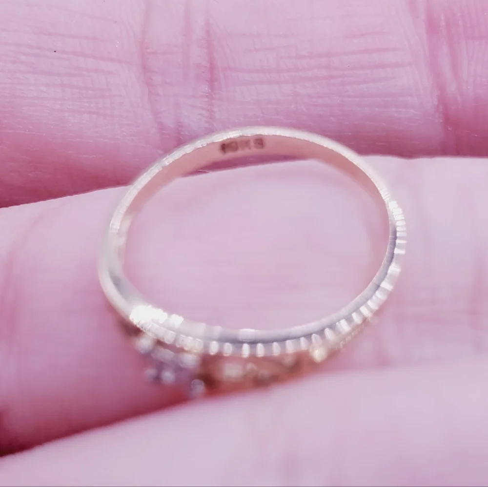 10K Yellow Gold Scroll Diamond Accent Ring - Tiny Baby Ring Knuckle Ring